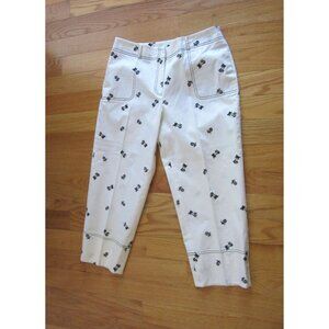 Island Republic White Capri Pants w Black Pineapple & Palm Tree Size 12